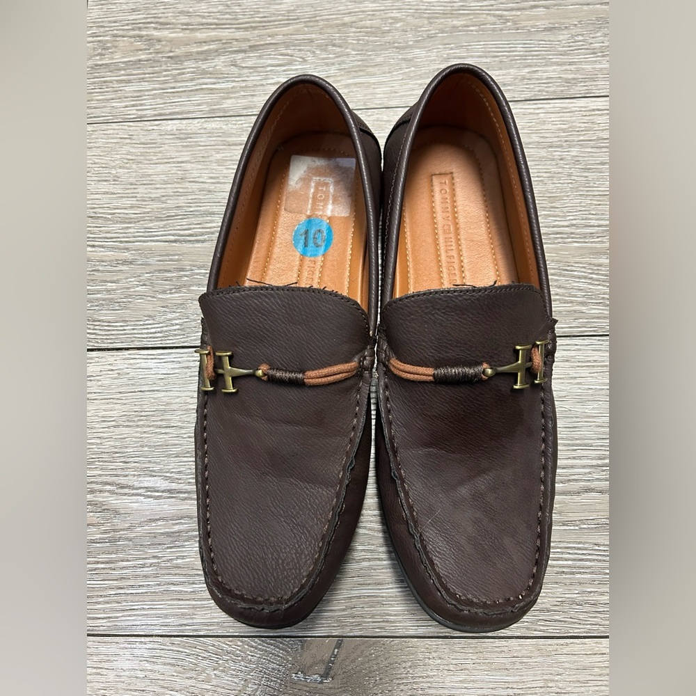 Tommy Hilfiger Dark Brown Leather Loafers Size 10